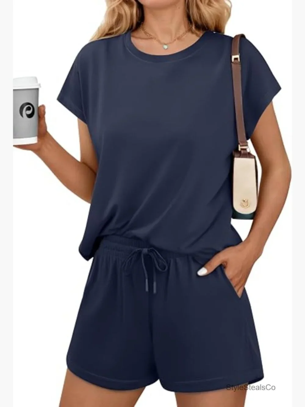 Crewneck Matching Shorts Lounge Set with Pockets Casual Travel Outfits